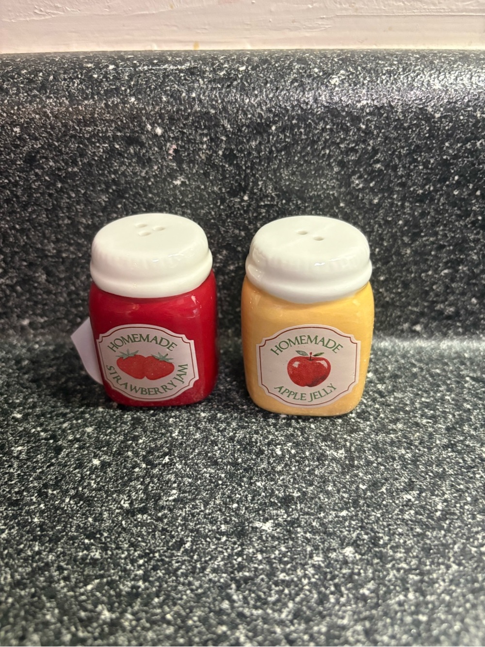 Homemade Strawberry & Apple Jelly salt, and pepper Shaker Set - Red & Yellow